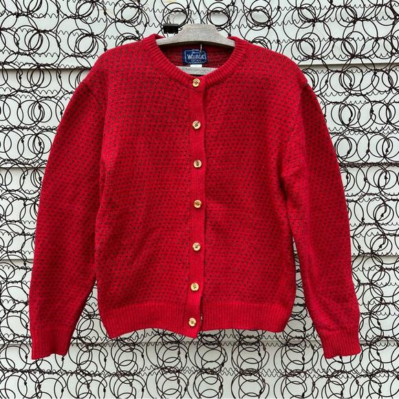 Woolrich Woman red and green knit button front cardigan sweater Vintage - Picture 1 of 6